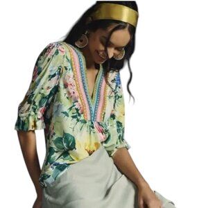 Bl^nk London Anthropologie Stephanie Embroidered Floral Secret Garden Top